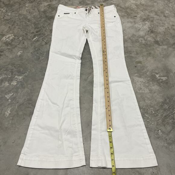 BURBERRY COTTON BLEND WHITE Wide LEG Flare JEANS SIZE 29 Embroidered READ - Picture 2 of 13